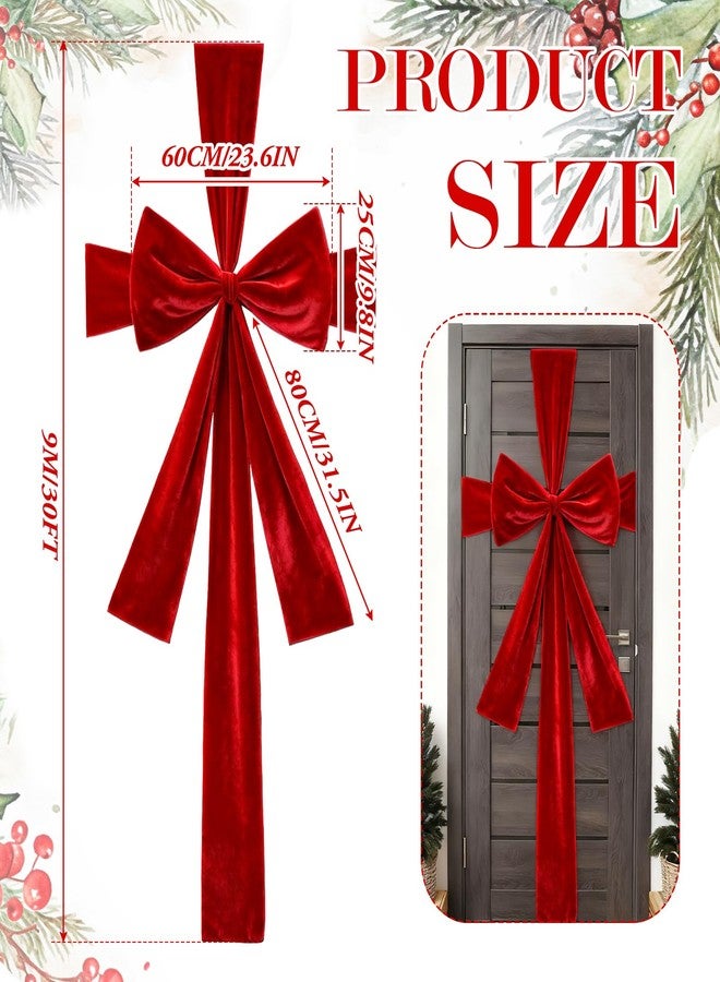 Suncalla 23.6 x 31.5 Inch Extra Large Red Velvet Christmas Bow with 30 ft Ribbon for Front Door Christmas Giant Wreath Cover for Tree Fireplace Indoor Outdoor Party Supplies Xmas Party Decorations - Image 2